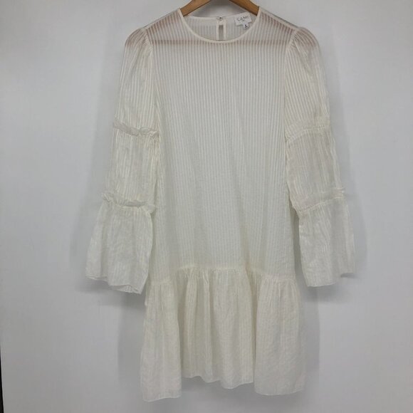 CAMI NYC Shawn White Belted Cotton and Silk Jacquard tiered sleeve mini dress SP - Picture 13 of 16